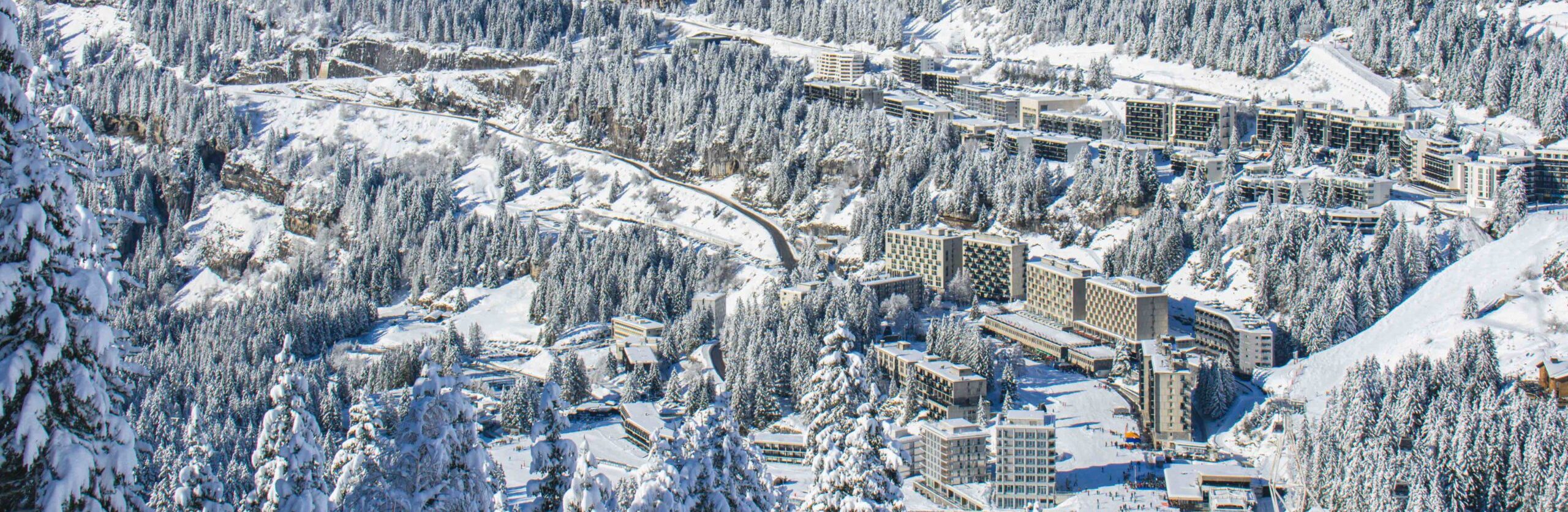 Panoramic view of Flaine in the snow