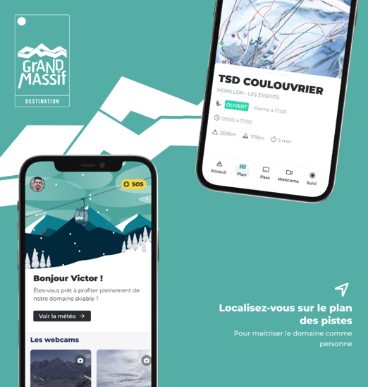 Discover the Flaine ski area with the Grand Massif app: interactive piste map, lift openings, webcams, and real-time weather updates.