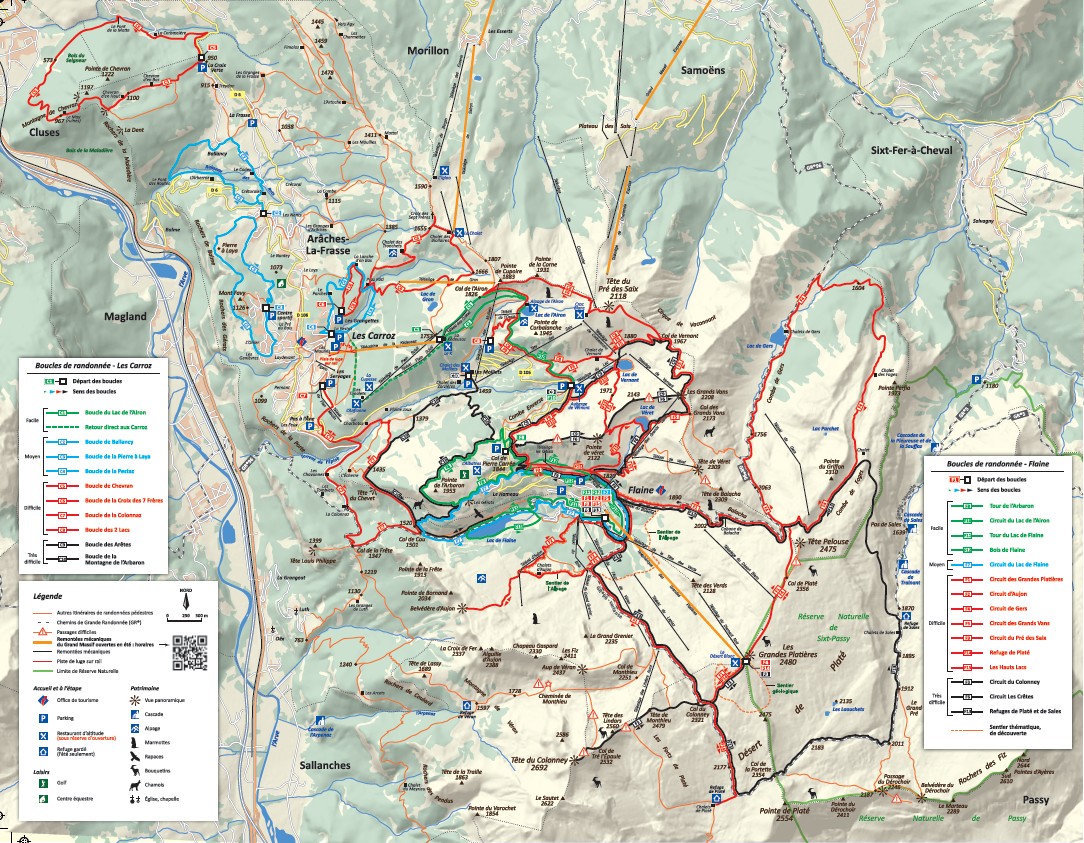 Visuel carte des itinéraires de randonnées à Flaine et les Carroz